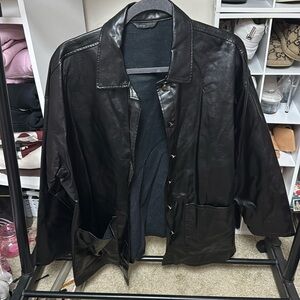 Black leather SHEIN, mid length jacket